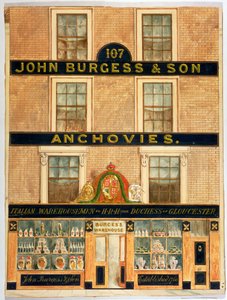 Facade af John Burgess & Son, lagermænd til hertuginden af Gloucester (wc på papir) af English School